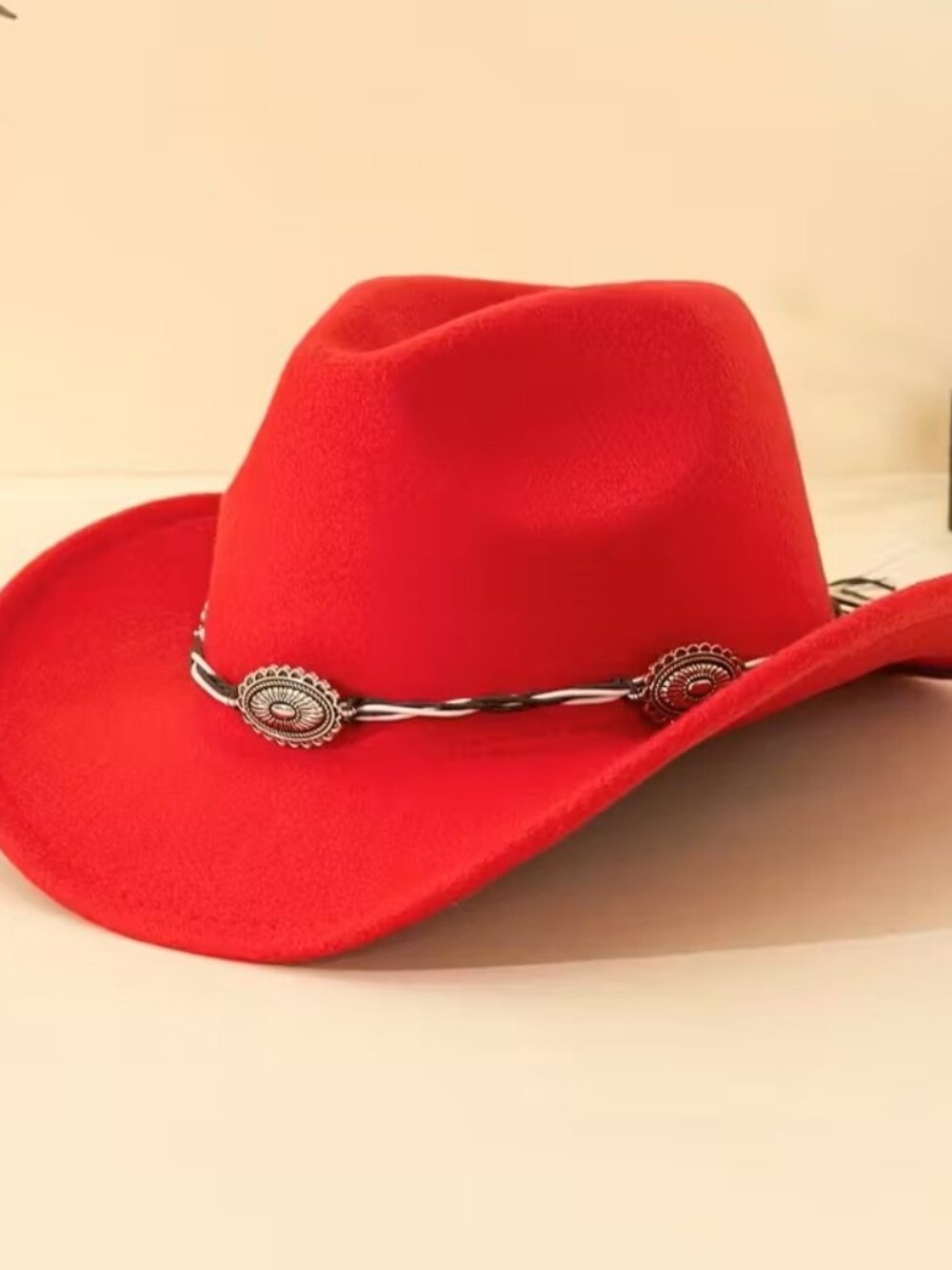 Red Western Cowboy Cowgirl Hat Braided Concho Band Wide Brim Rodeo Festival